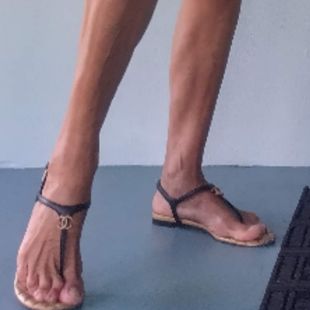Chanel Black Gold CC Thong Flat Sandals - Picture 12 of 14